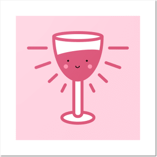 Kawaii Rose Wine Glass Posters and Art